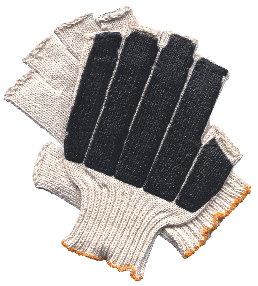 MCR Safety 9679SM Cotton String Knit Fingerless Work Gloves 7 Gauge Regular Weight White String Knit Cotton Polyester Blended Fabric Black PVC Coated One Side (1 DZ)