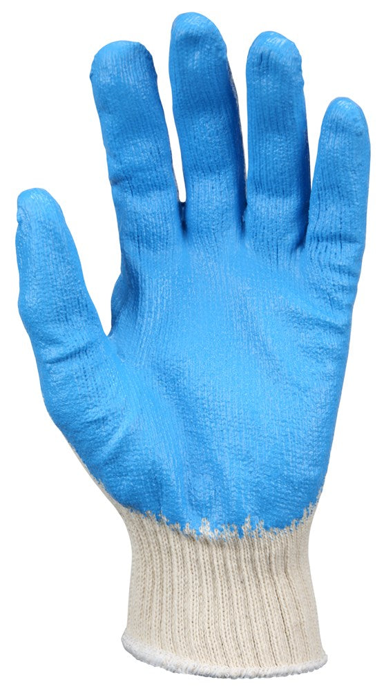 MCR Safety 9682S Cotton Polyester Work Gloves 10 Gauge Natural Cotton Polyester Shell Blue Latex Coated Palm and Fingertips (1 DZ)