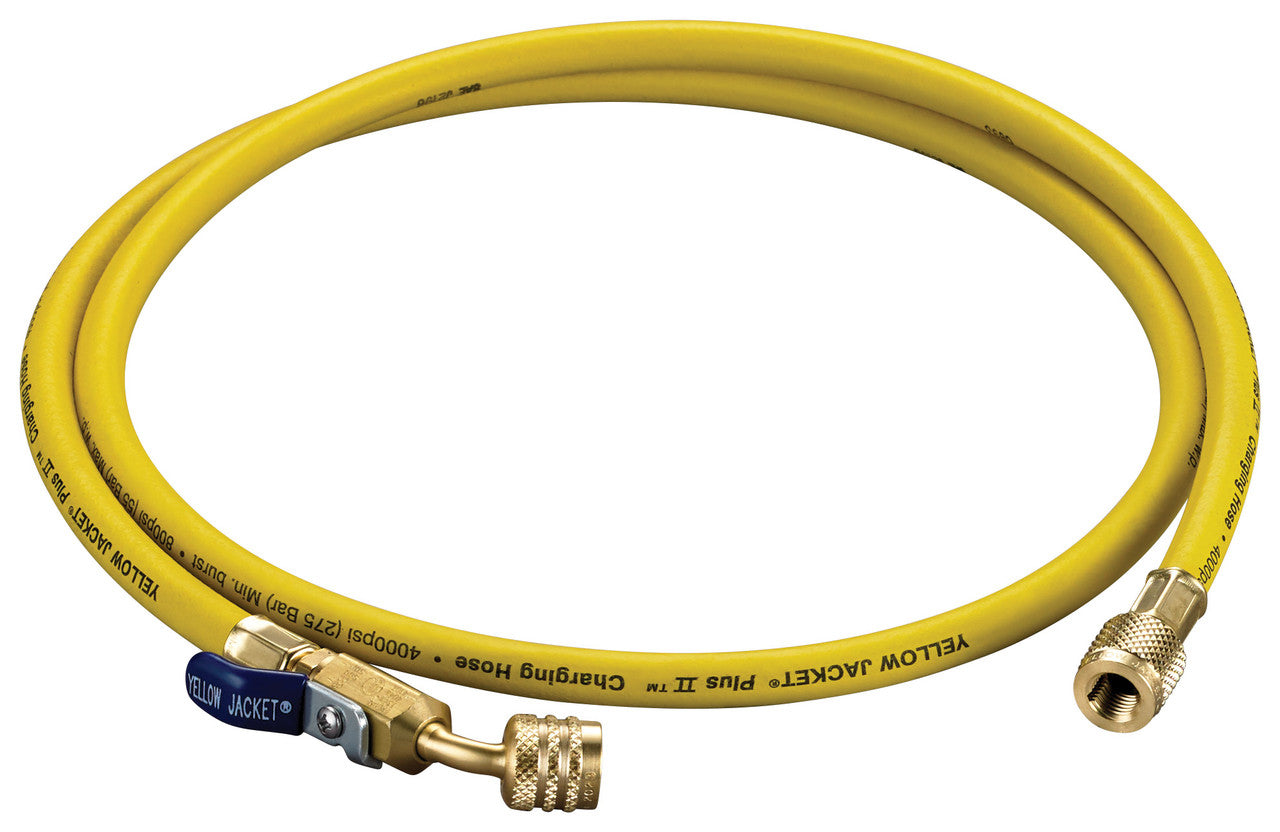 Yellow PLUS II™ Hose, 60″ ¼†LH to ¼†RH, 45° w/Ball Valve