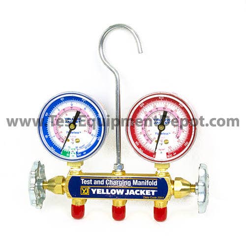 Yellow Jacket 41712 2-Valve Series 41 Test/Charging Manifold, (kg/cm2/psi °F/°C) R410A Refrigerant, 2-1/2" Gauges (No Hoses)