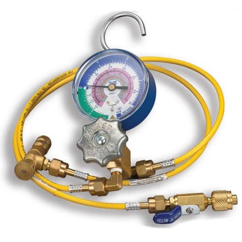 Yellow Jacket 61004 1-Valve Hydrocarbon Manifold Assembly for 61001 Kit, (psi °F/°C) R290/600a Refrigerants, Gauge (24" Hoses/Connectors)