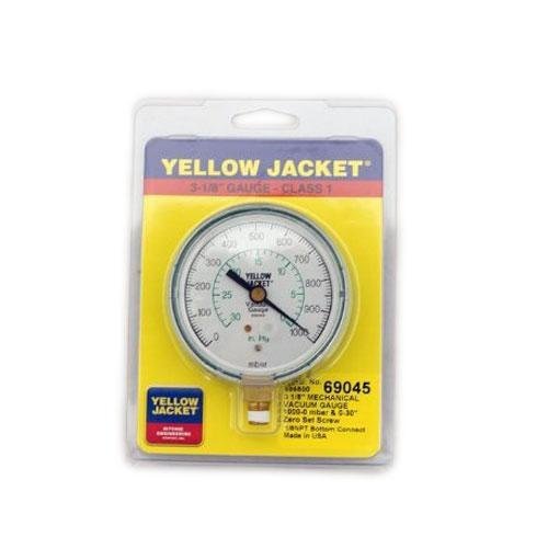 Yellow Jacket 69045 3 1/8" Vacuum gauge European version(1000-0 millibar/30-0 inch)