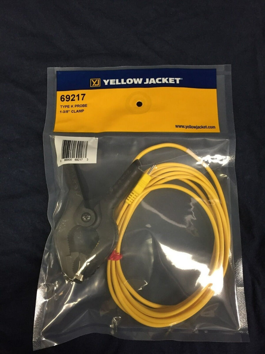 Yellow Jacket 69217 Type K Clamp-On Temperature Probe, 1-3/8", 10 ft Cable, 248°F (120°C) Max, 3 Sec Response