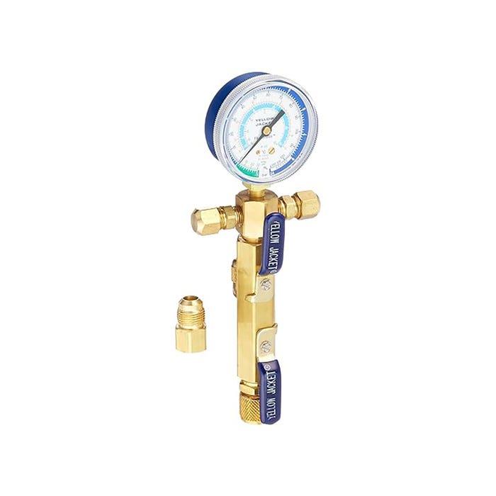 Yellow Jacket 93863 1-Valve SuperEvac Evacuation Manifold with 49006 Fitting, (bar/psi °C) R22/134a/404A Refrigerants, 2-1/2" Gauge (No Hoses)