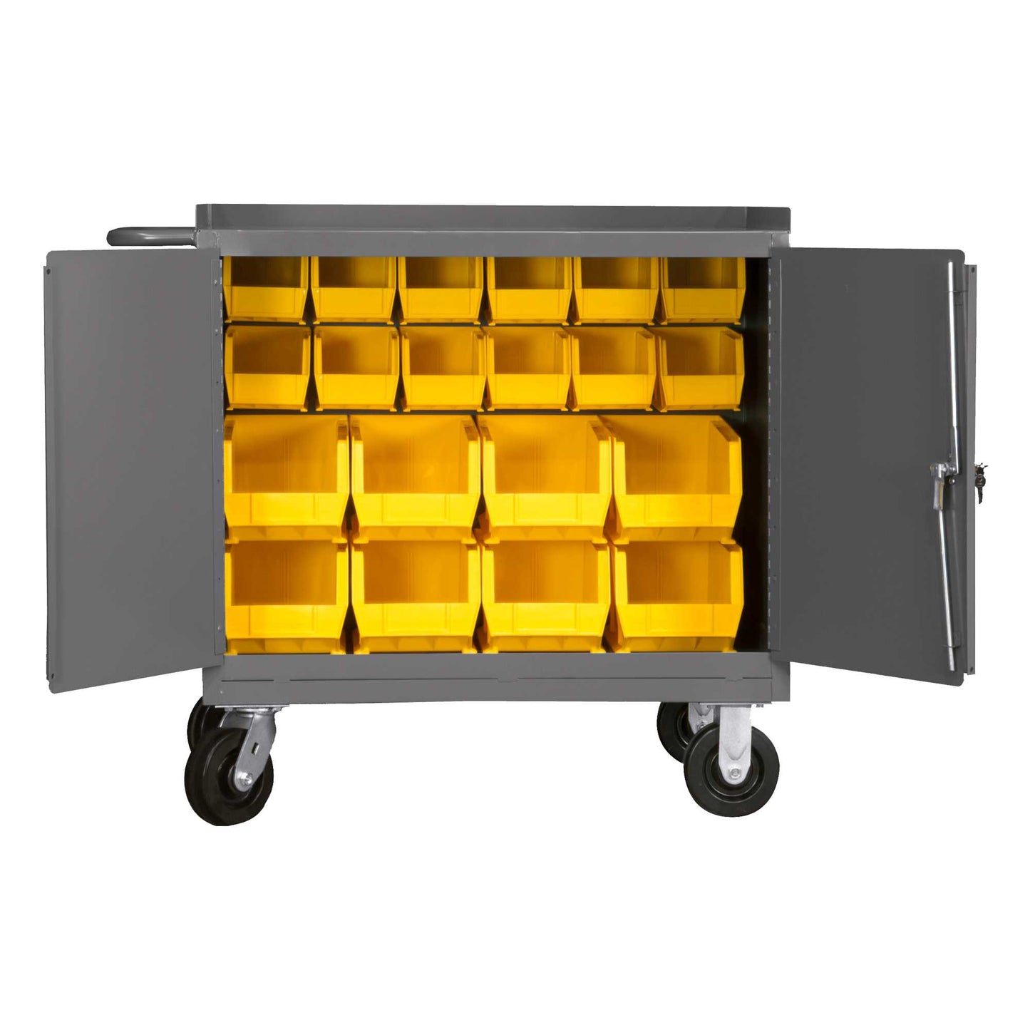Durham 3100-BLP-20-95 MOBILE BENCH CABINET, 20 YELLOW BINS, 24-1/4 X 42-1/8 X 37-3/4