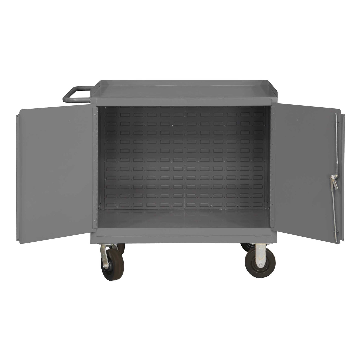 Durham 3100-BLP-95 MOBILE BENCH CABINET, LOUVERED PANEL BACK , 24-1/4 X 42-1/8 X 37-3/4