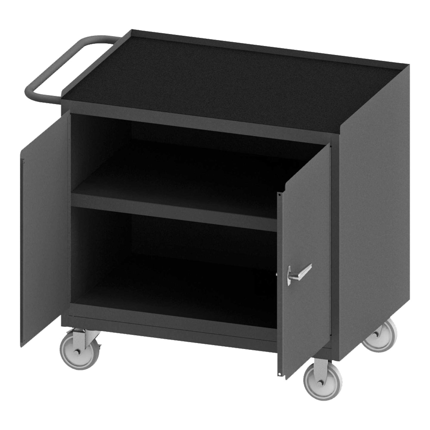 Durham 3100RM-5PU-95 MOBILE BENCH CABINET, 1 SHELF, BLACK RUBBER MAT, 24-1/4 X 42-1/8 X 36-3/8