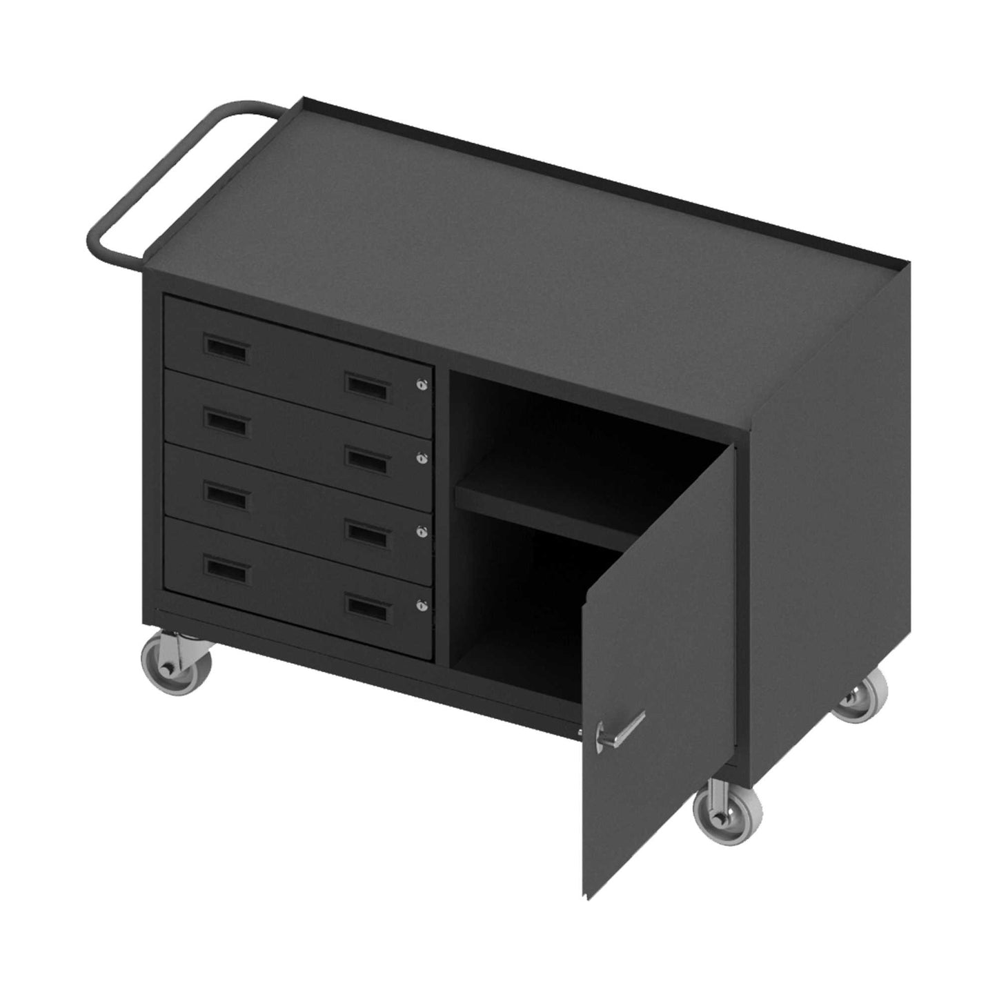 Durham 3401NVS-5PU-95 MOBILE BENCH CABINET, 1 SHELF, 4 DRAWERS, 24-1/4 X 54-1/8 X 36-3/4