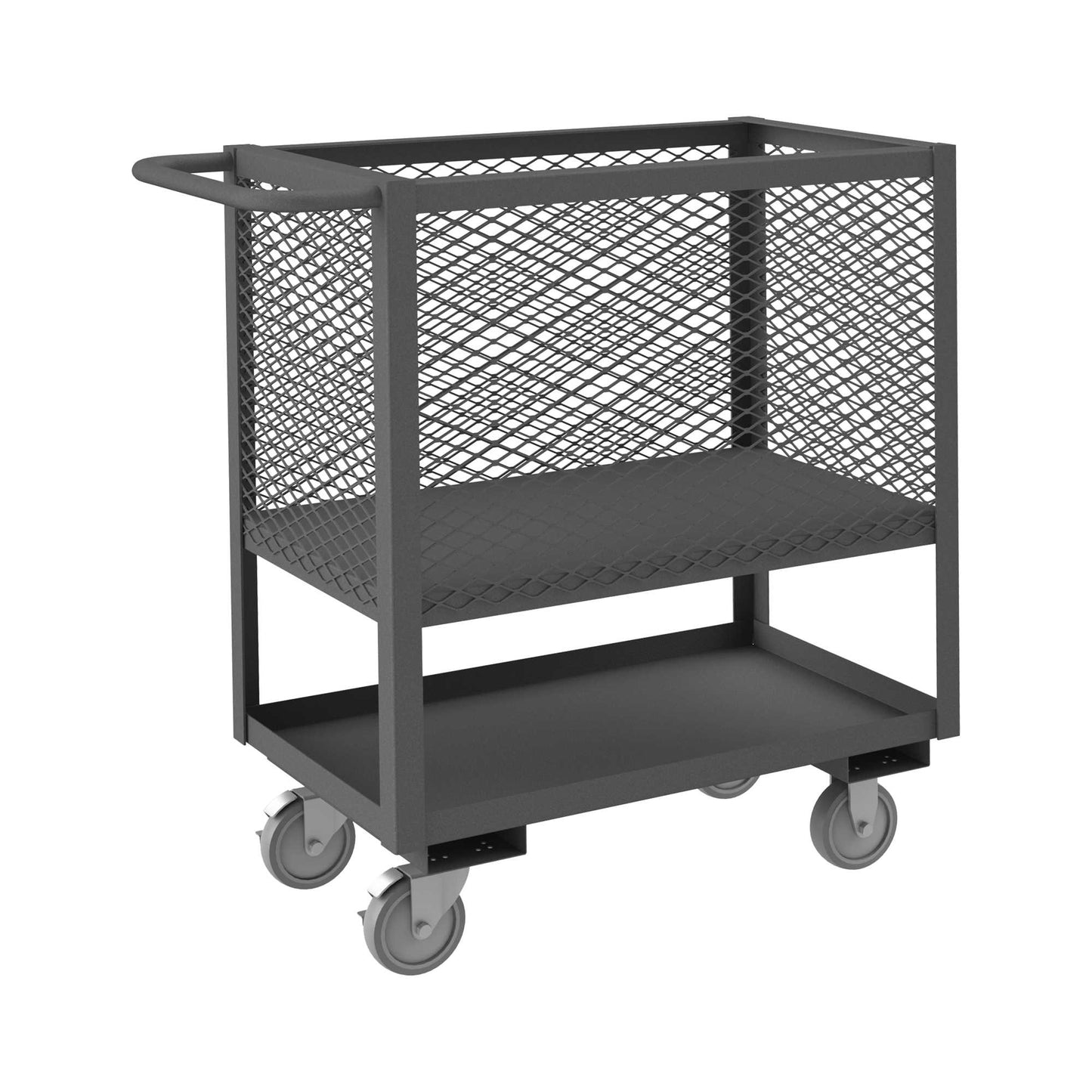 Durham 4SLT-EX1832-1.2K-95 4 SIDED MESH LOW DECK TRUCK, 2 SHELVES, 32 X 18