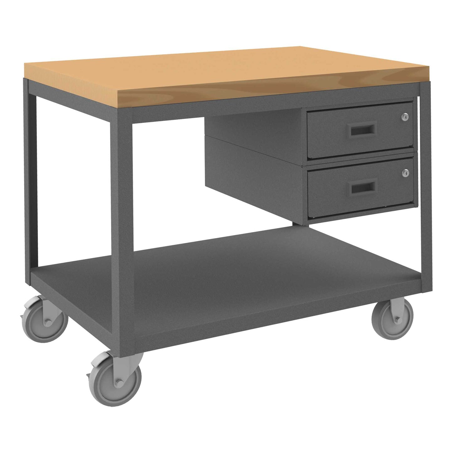 Durham HMT-2436-2-MT-2DR-95 HIGH DECK PORTABLE TABLE, 2 SHELVES, MAPLE TOP, 2 DRAWER, 24-1/4 X 36-1/4 X 31-13/16