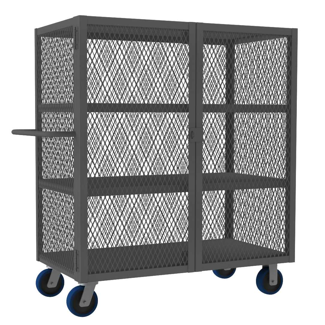 Durham HTL-2448-DD-3-6PU-95 MESH TRUCK, 2 FIXED SHELVES, 1 BASE SHELF, 24 X 48, 2000 LBS. CAPACITY