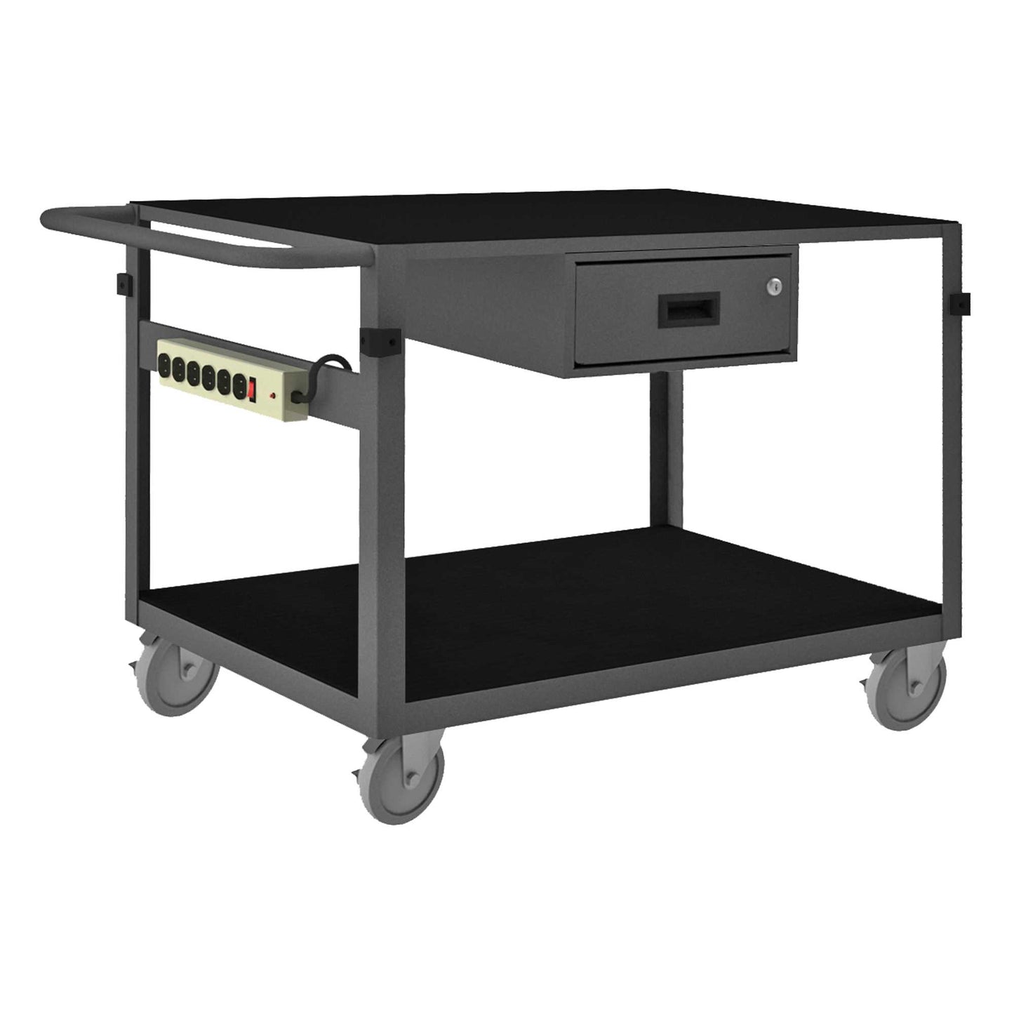 Durham IC24361DRPS4SW5PU95 INSTRUMENT CART, 2 SHELVES, 24 X 36, 4 BUMPER CORNERS, POWER STRIP