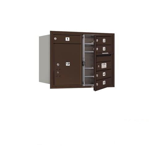 Mailboxes 3706D-05ZFU Salsbury 6 Door High Recessed Mounted 4C Horizontal Mailbox with 5 Doors and 1 Parcel Locker in Bronze with USPS Zccess - Front Loading