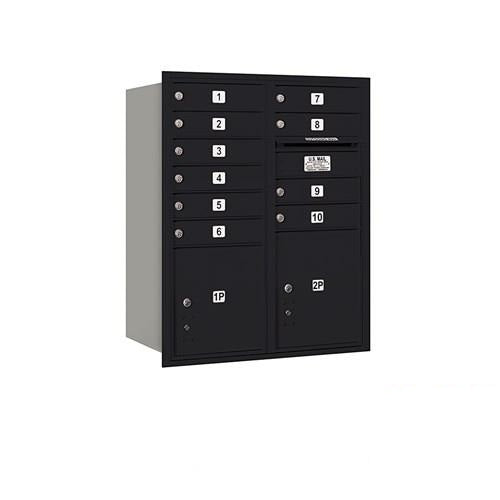 Mailboxes 3710D-10BRP Salsbury 10 Door High Recessed Mounted 4C Horizontal Mailbox with 10 Doors and 2 Parcel Lockers in Black with Private Bccess - Rear Loading
