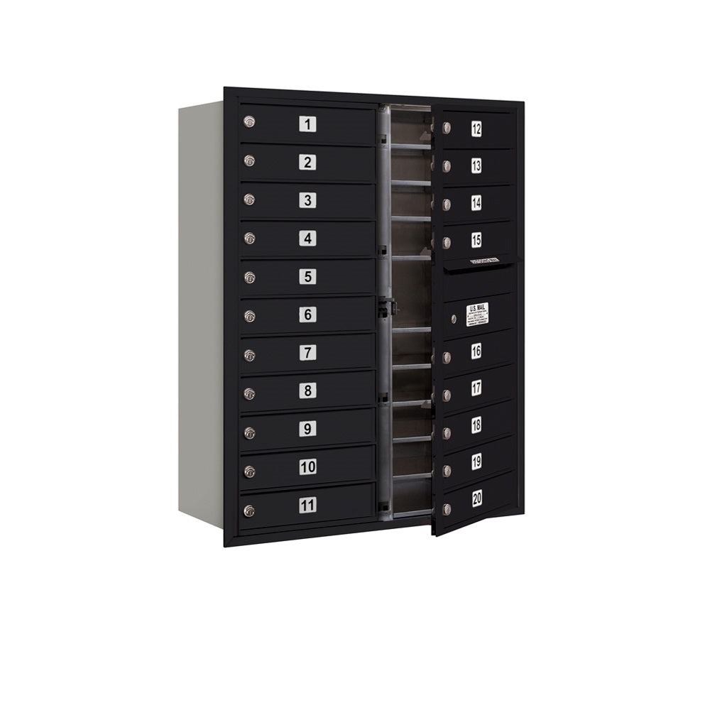 Mailboxes 3711D-20BFP Salsbury 11 Door High Recessed Mounted 4C Horizontal Mailbox with 20 Doors in Black with Private Bccess - Front Loading