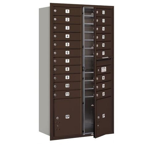 Mailboxes 3716D-20ZFP Salsbury Maximum Height Recessed Mounted 4C Horizontal Mailbox with 20 Doors and 2 Parcel Lockers in Bronze with Private Zccess - Front Loading