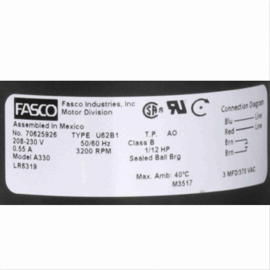 Fasco Rectangular Outlet Permanent Split Capacitor OEM Replacement Draft Inducer Blower, 208-230 Volts, Flange: No - A330