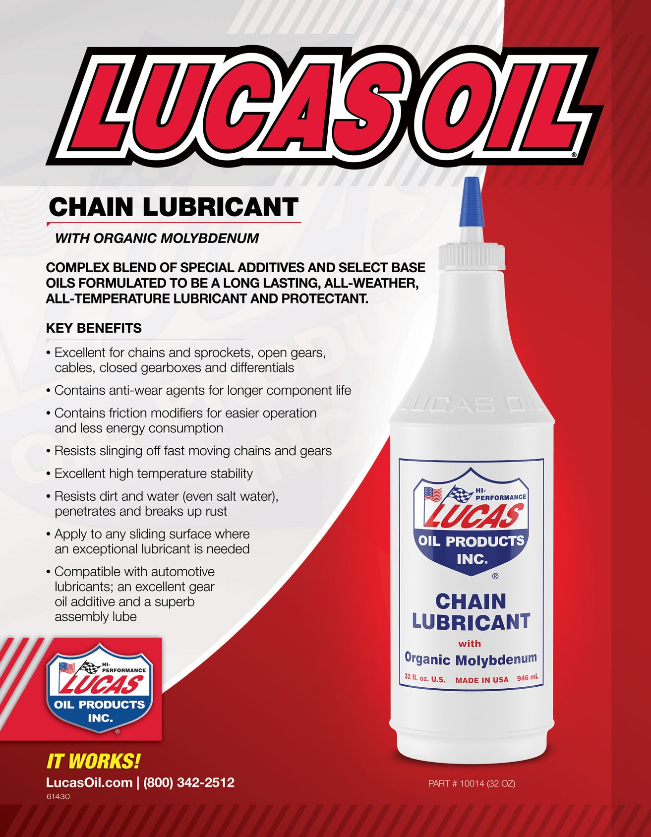 Lucas Oil 10014 Chain Lubricant with Organic Molybdenum - 1 Quart