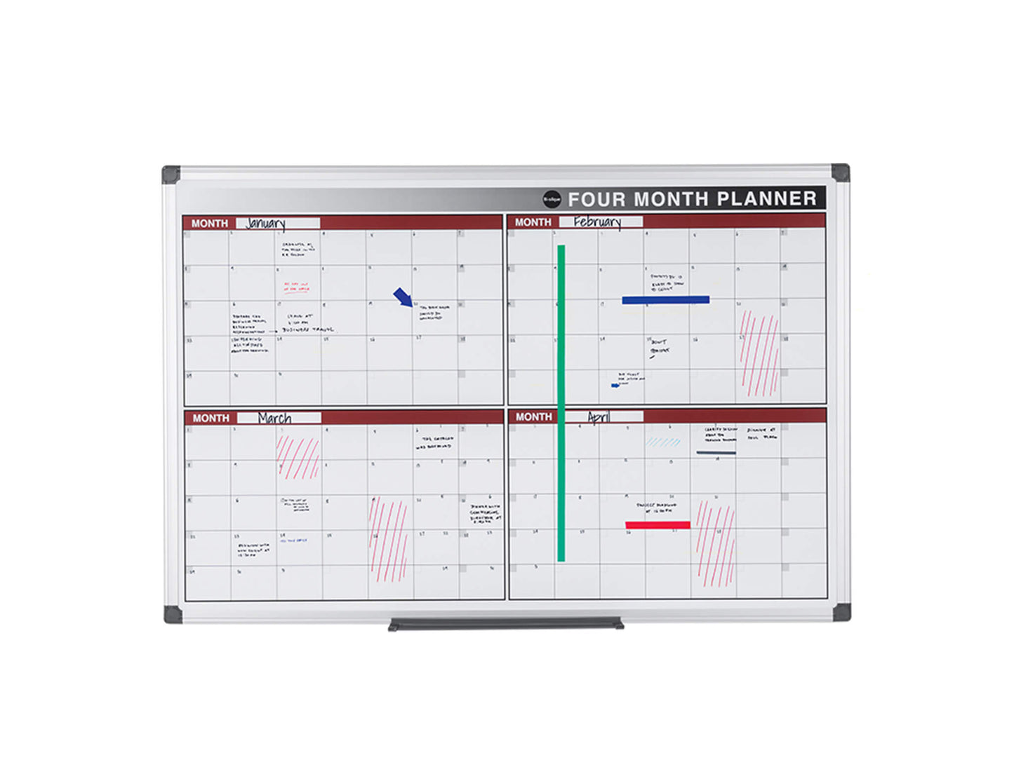 MasterVision GA0376170 4 Month Magnetic Dry-Erase Planner Red And Silver
