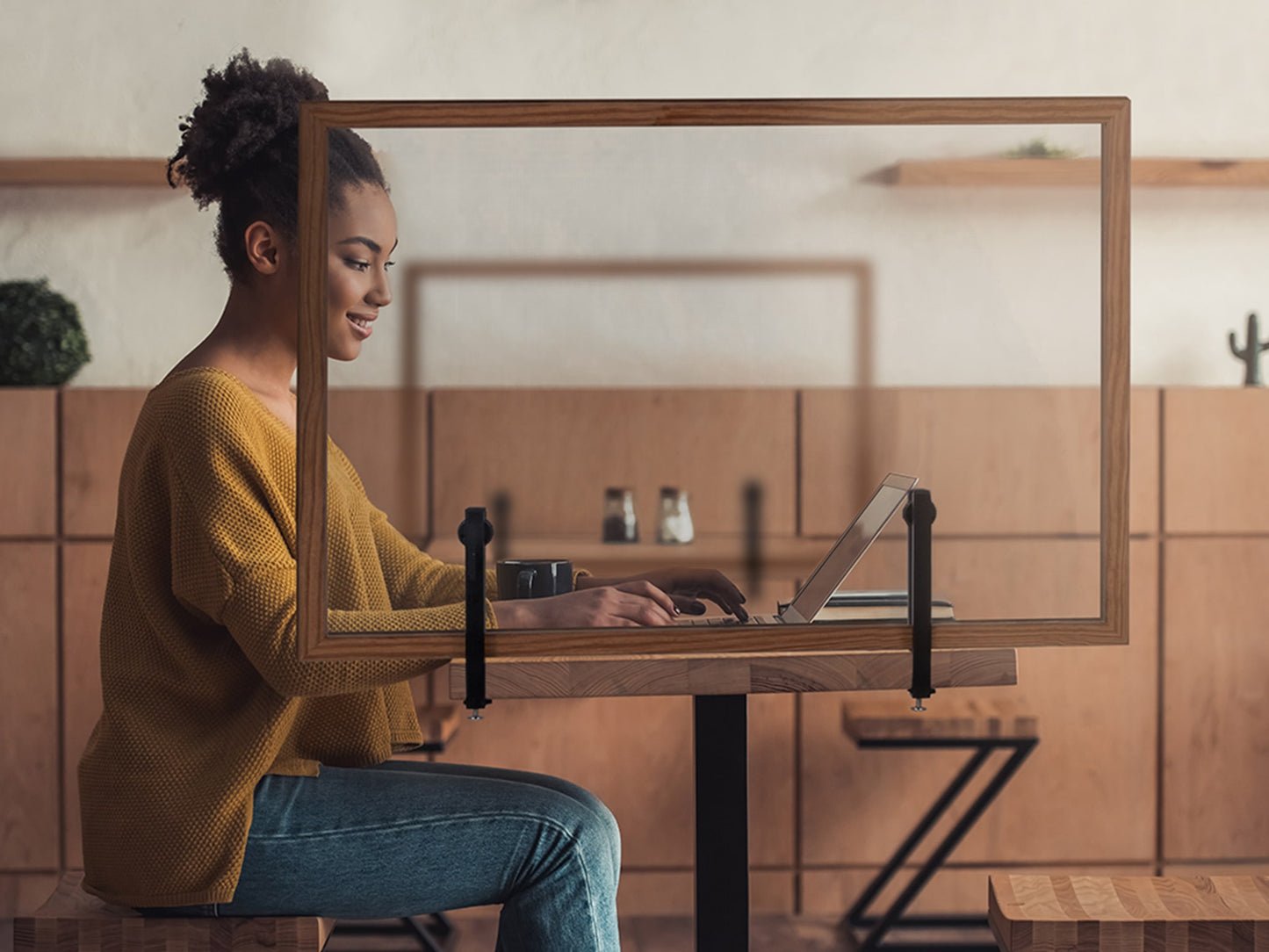 MasterVision GL07016201 Glass Rustic Wood Desktop With Clamps