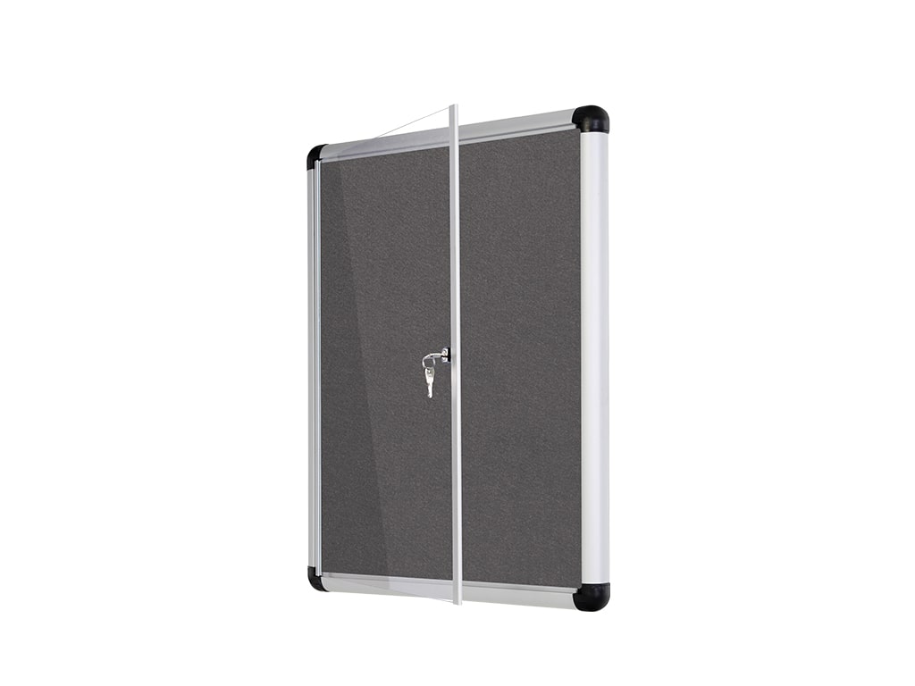 MasterVision VT630103690 Slimline Gray Fabric Swing Door Enclosed Bulletin Board