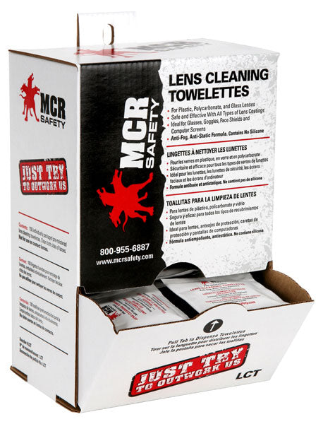MCR Safety LCT Lens Cleaning Towelettes 100 Individually Wrapped Wipes per Box 10 Boxes per Case (1 CS)