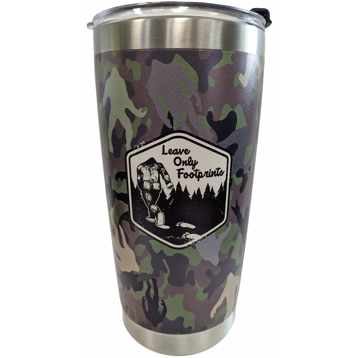 Paradise Clay PSH007 Squatch Metalworks - Leave Only Footprints- Green Camo - Stainless-Steel Tumbler with Lid