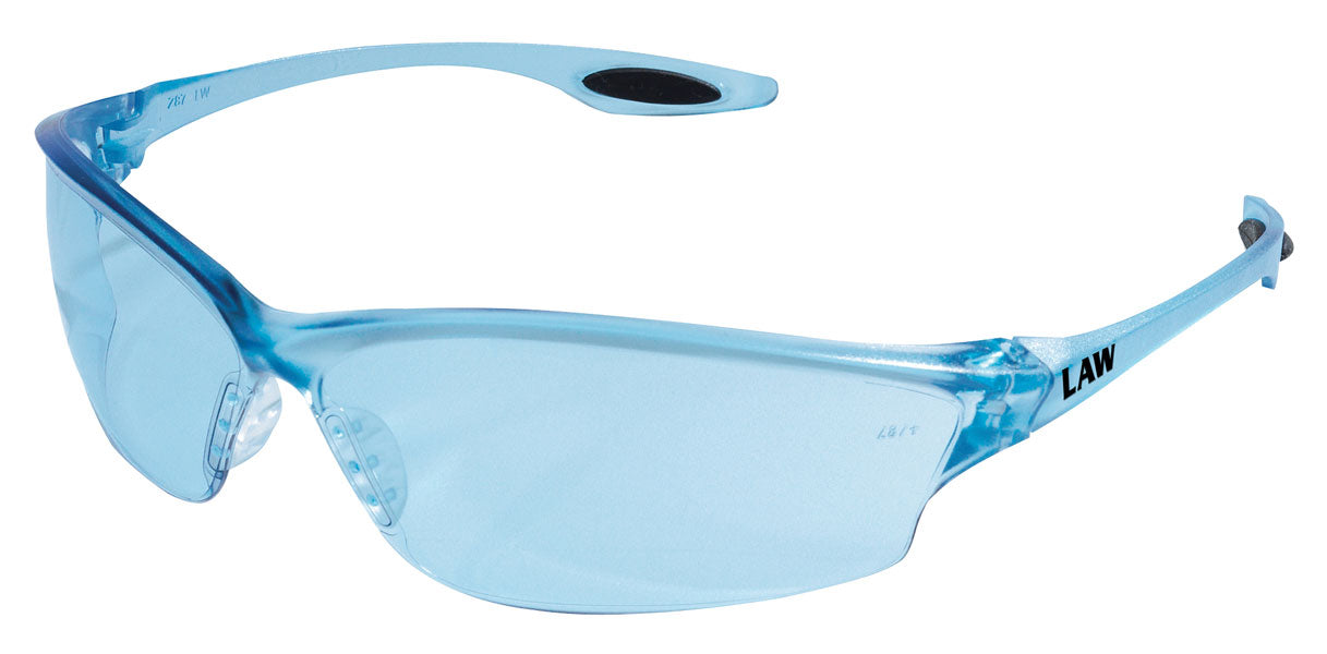 MCR Safety LW213 Law® LW2 Series Blue Safety Glasses with Light Blue Lens Soft Secure TPR Nose Piece and Temple Inserts (1 Pair)