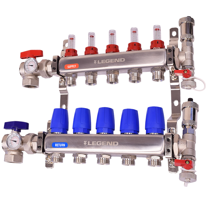 Legend Valves 8330AP-10-2 1" Stainless Steel Manifold Angle Pro Kit with FNPT Angle Isolation Valves with Thermometers