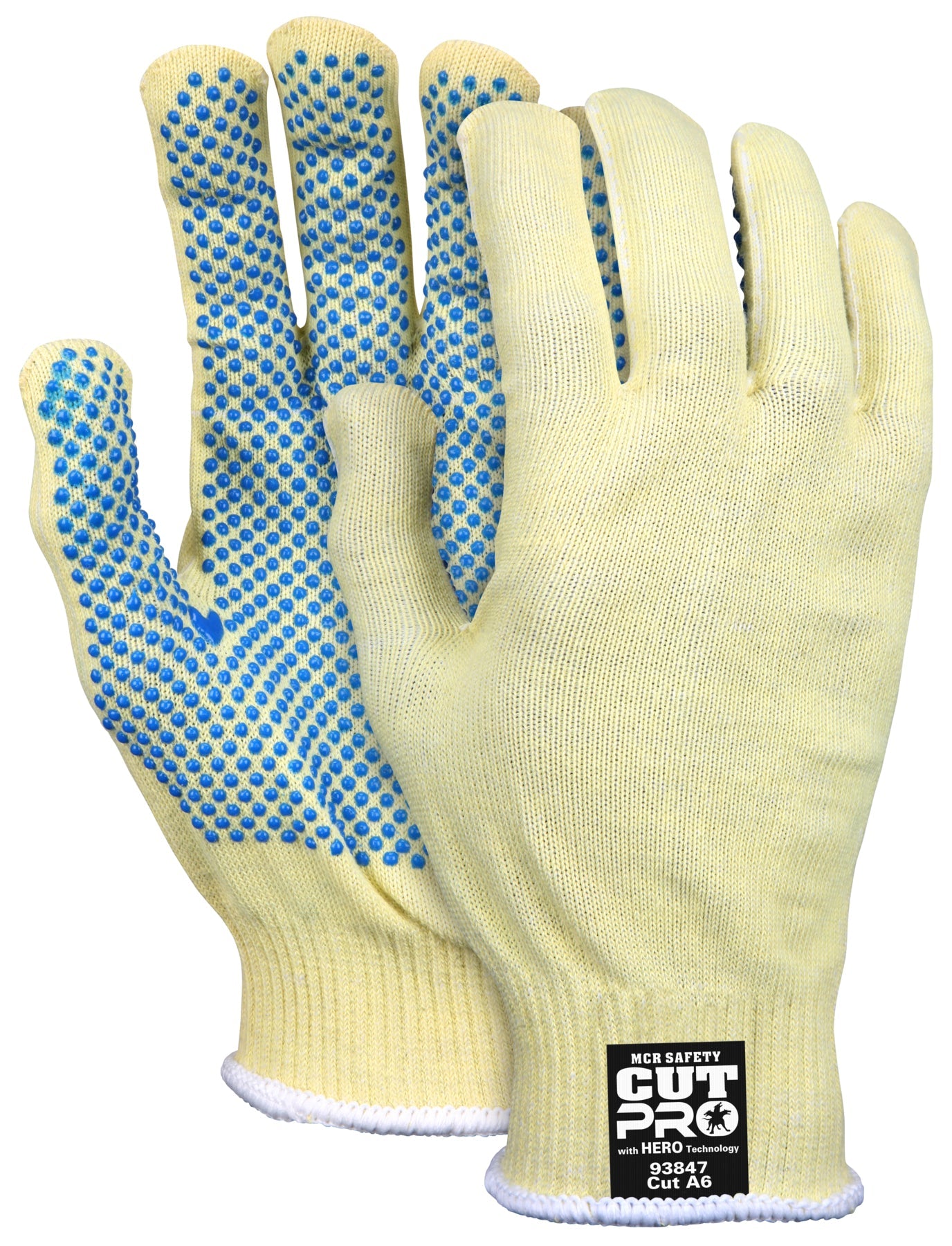 MCR Safety 93847L MCR Safety Cut Pro® with Hero™ Technology 13-Gauge Regular Weight Shell Made with ARX® Aramid Fibers PVC Dotted Palm Cut Resistant Work Gloves (1 DZ)