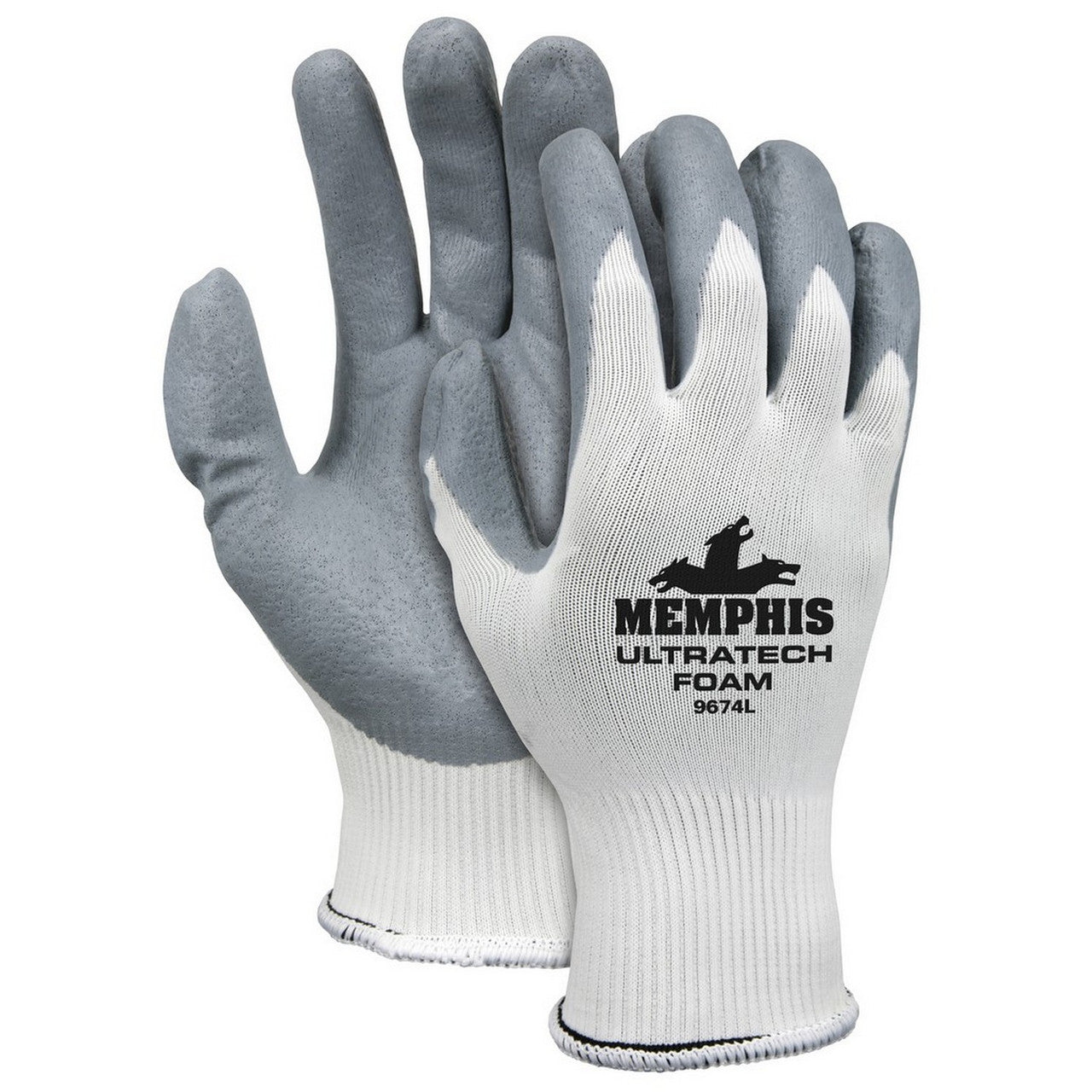 MCR Safety 9674S MCR Safety NXG® Work Gloves 15 Gauge White Nylon Shell Gray Nitrile Foam Coated Palm and Fingertips (1 DZ)