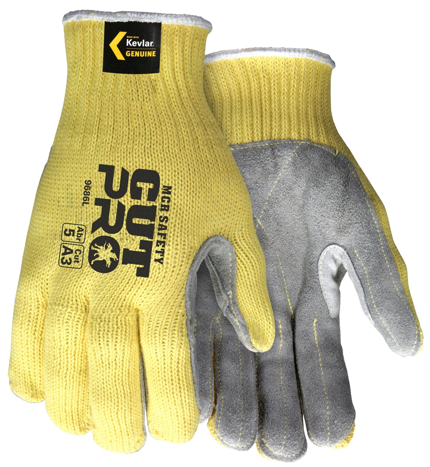 MCR Safety 9686L MCR Safety Cut Pro® 7-Gauge Kevlar® Shell Cut Resistant Work Gloves Split Leather Palm (1 DZ)