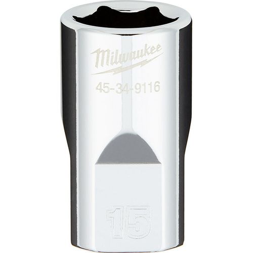 Milwaukee Tool 45-34-9116 1/2" Drive 15MM Metric 6-Point Socket with FOUR FLAT Sides, 1 EA
