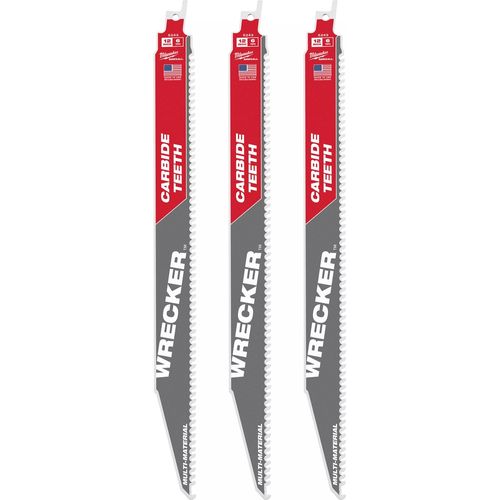 Milwaukee Tool 48-00-5343 12" 6 TPI WRECKER with Carbide Teeth SAWZALL Blade for Multi-Material, 3 EA/PK