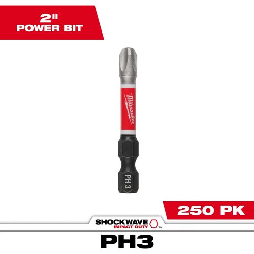 Milwaukee Tool 48-32-4863 SHOCKWAVE Impact Duty 2" Power Bit PHILLIPS #3, 250 EA/PK