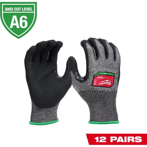 Milwaukee Tool 48-73-7002B 12 Pair Cut Level 6 High-Dexterity Nitrile Dipped Gloves (Large), 12 PR/PK