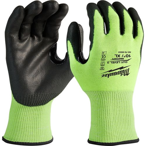 Milwaukee Tool 48-73-8933 High Visibility Cut Level 3 Polyurethane Dipped Gloves (XL), 6 EA/PK