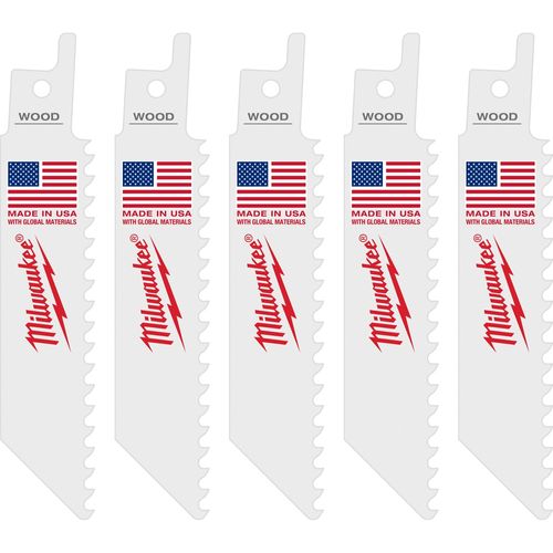Milwaukee Tool 49-00-5460 4" 6 TPI SAWZALL Blade for Wood with Nails, 5 EA/PK