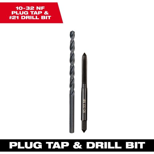 Milwaukee Tool 49-57-5527 10-32 NF Straight Flute Plug Tap & #21 Drill Bit, 1 EA