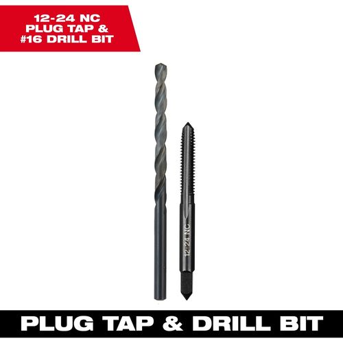 Milwaukee Tool 49-57-5530 12-24 NC Straight Flute Plug Tap & #16 Drill Bit, 1 EA