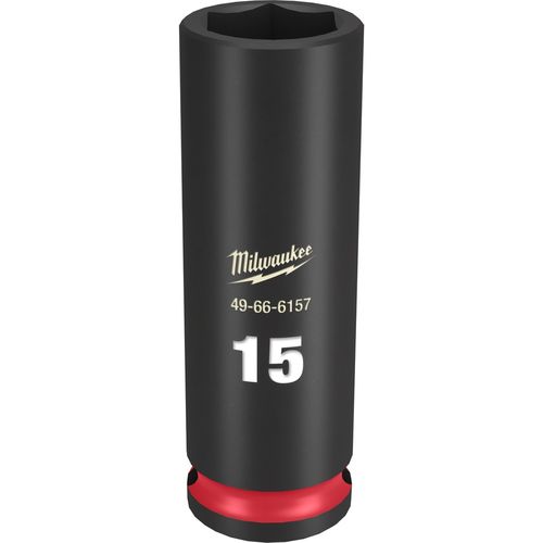 Milwaukee Tool 49-66-6157 SHOCKWAVE Impact Duty 3/8" Drive 15MM Deep 6 Point Socket, 1 EA
