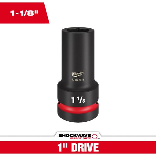 Milwaukee Tool 49-66-7843 SHOCKWAVE Impact Duty 1" Drive 1-1/8" Thin Wall Extra Deep 6 Point Socket, 1 EA