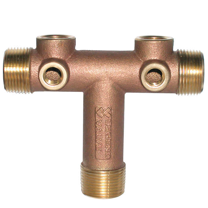 Legend Valves 312-173NL 1" x 4-1/2" No Lead Cast Bronze Two-Hole Short-Pattern Tank Tee