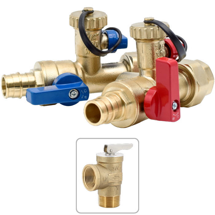 Legend Valves 101-262NL 1" No Lead Forged Brass Cold Expansion Pex Tankless Water Heater Valve Kit with Pressure Relief Valve