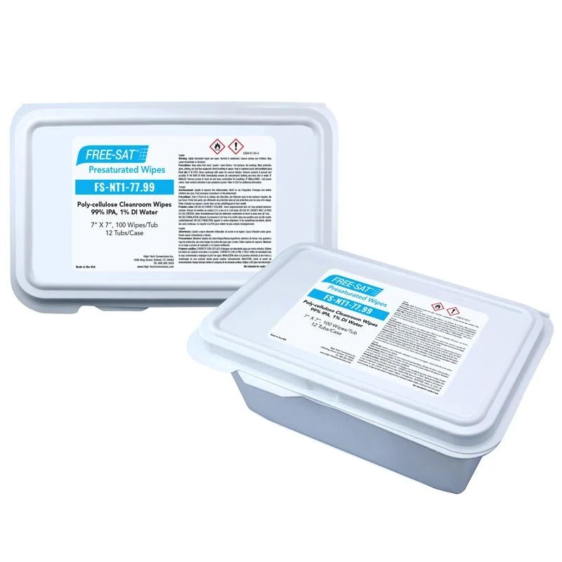 SOS Cleanroom FREE-SAT 7? x 7? Poly-cellulose Presaturated Wipers, 99% IPA / 1% DI Water - Case