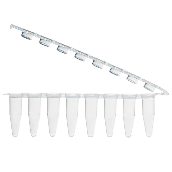 Globe Scientific PCR-DL-02FW DiamondLink 0.2mL 8-Strip Tubes with Individually-Attached Flat Caps White