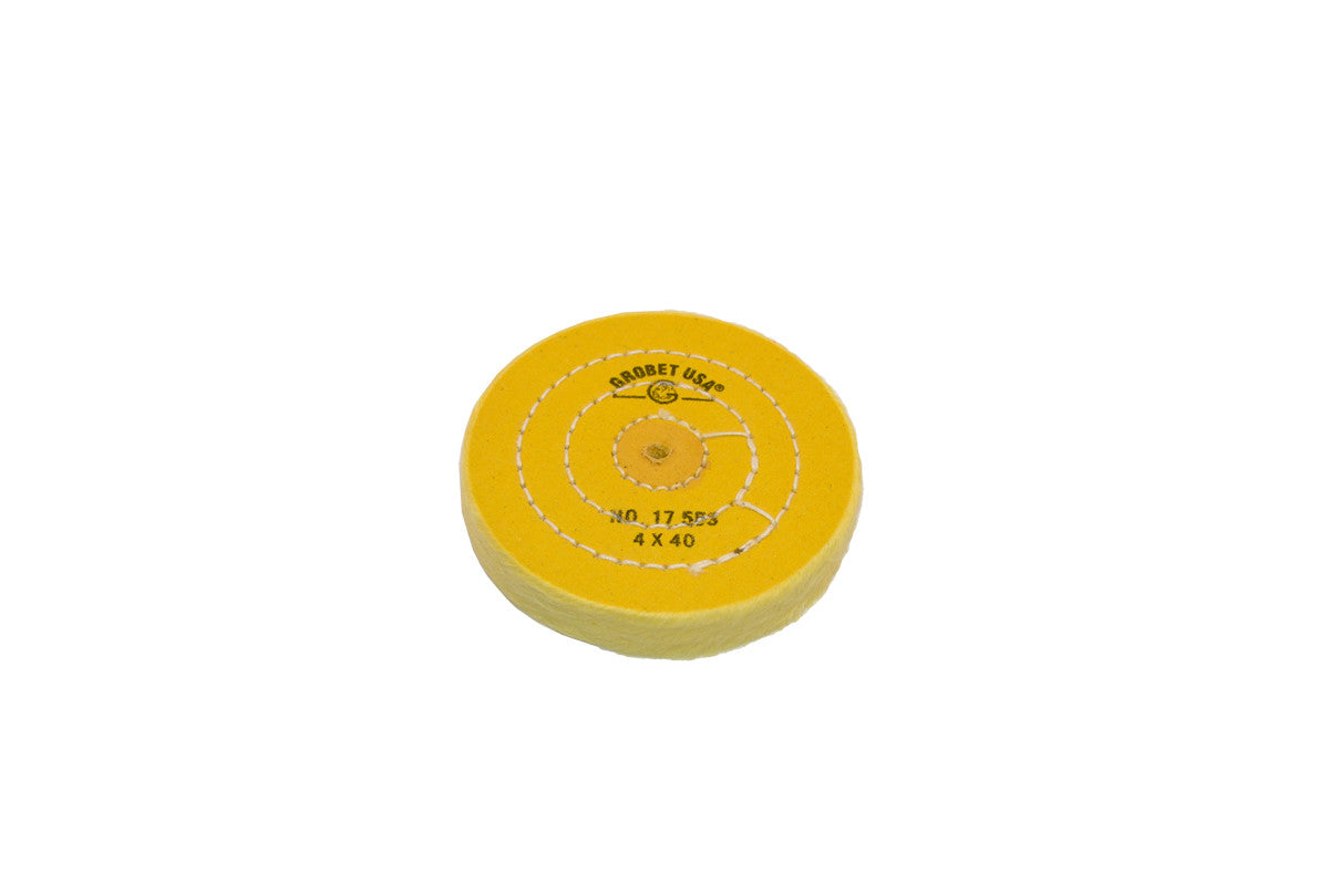 Grobet USA® 17.553 Yellow Chemkote Buff, 4″ X 40 Ply, Shellac Center, EA