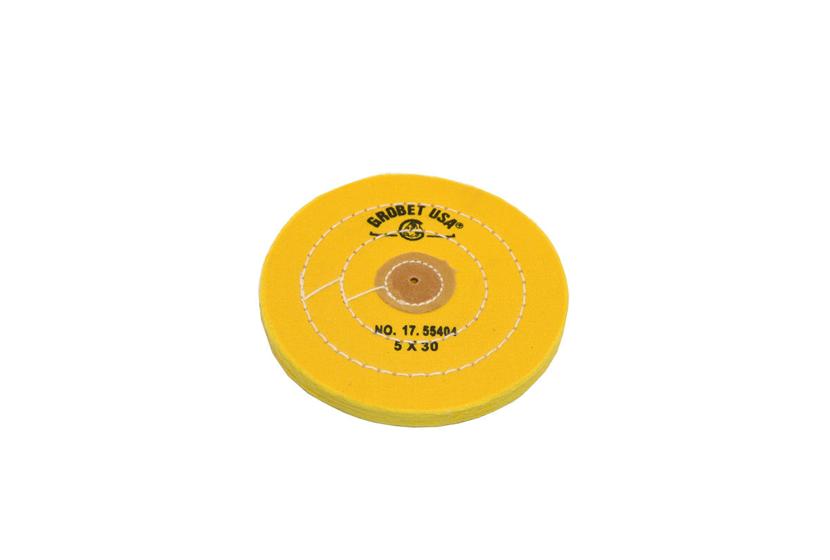 Grobet USA® 17.55404 Yellow Chemkote Buff, 5″ X 30 Ply, LEAther Center, EA