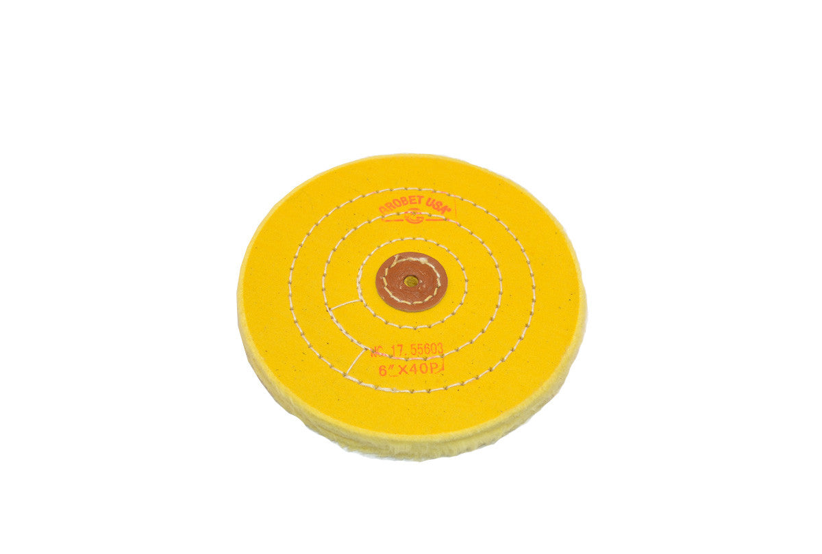 Grobet USA® 17.55603 Yellow Chemkote Buff, 6″ X 40 Ply, LEAther Center, EA