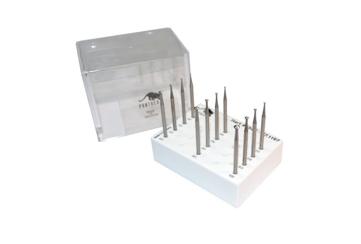 Grobet USA® 77.1197 Panther Burs, Set Of 12, 90° Hart, Fig. 156C, EA
